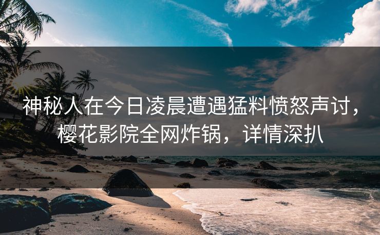 神秘人在今日凌晨遭遇猛料愤怒声讨，樱花影院全网炸锅，详情深扒